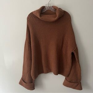 Free People Park City Pullover Waffle Knit Oversized Chunky Sweater Brown Small